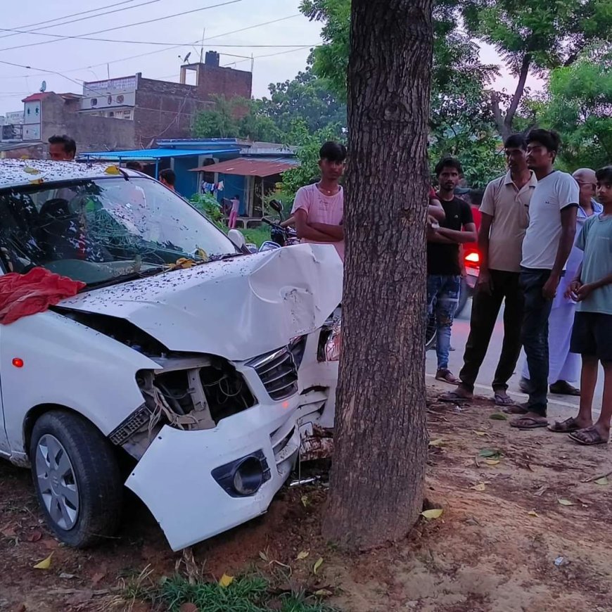 अनियंत्रित कार पेड़ से टकराई, चालक घायल---
