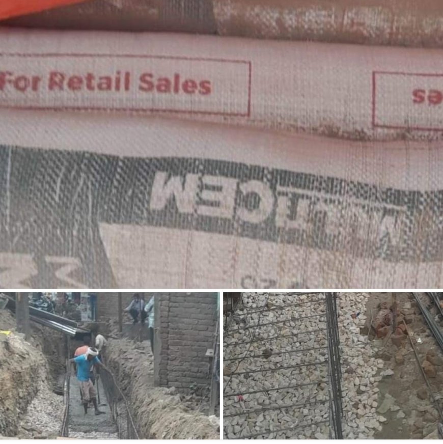 नाला निर्माण में घटिया सामग्री प्रयोग करने का आरोप, भड़के कस्बा वासी